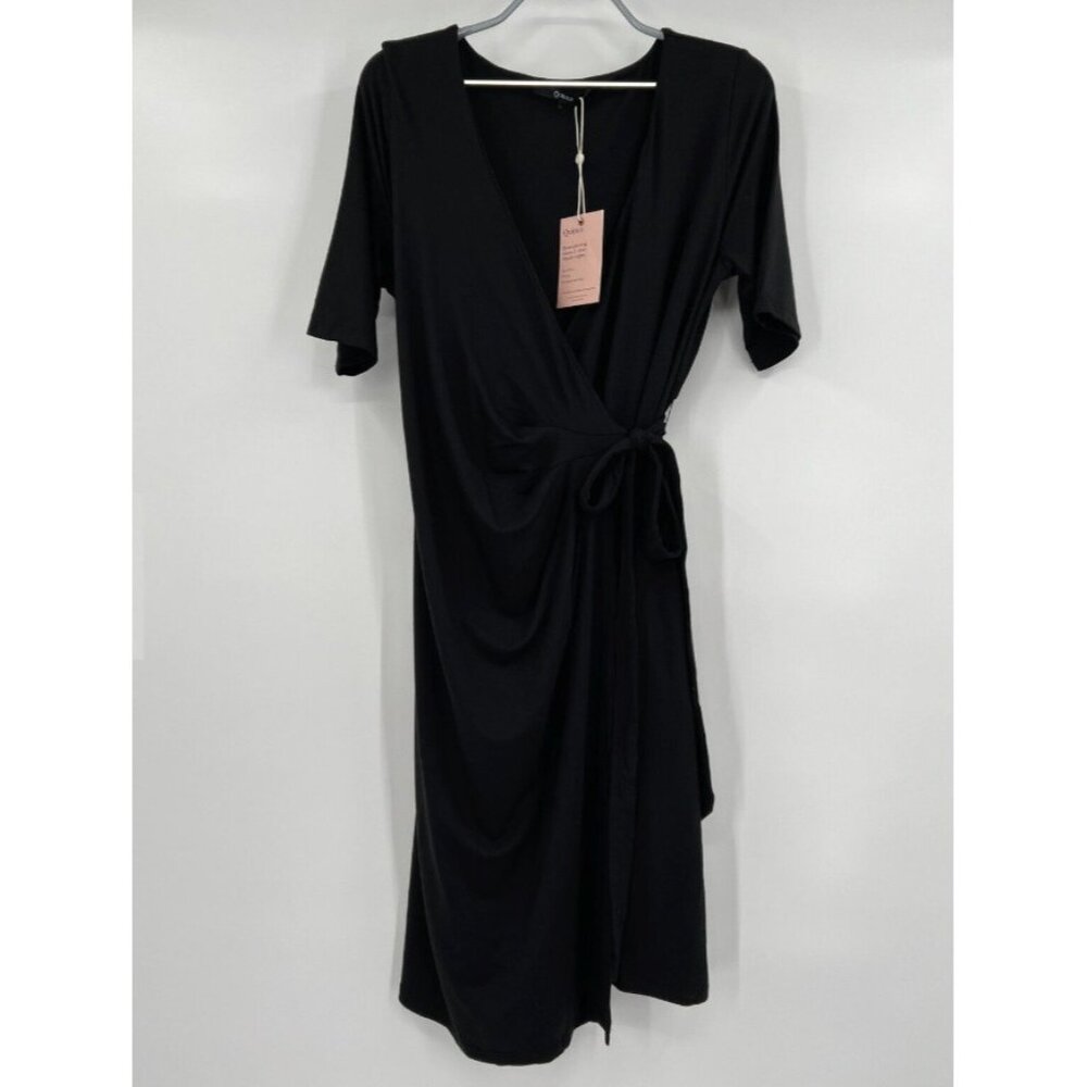 Quince Maternity & Nursing Black Tencel Jersey Wrap Dress sz XS NWT Short Sleeve
